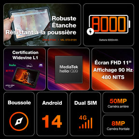 AGM PAD P2 Active | 4G LTE | Robuste | Coque Amovible | Widevine L1 | Helio G99 | Android 14