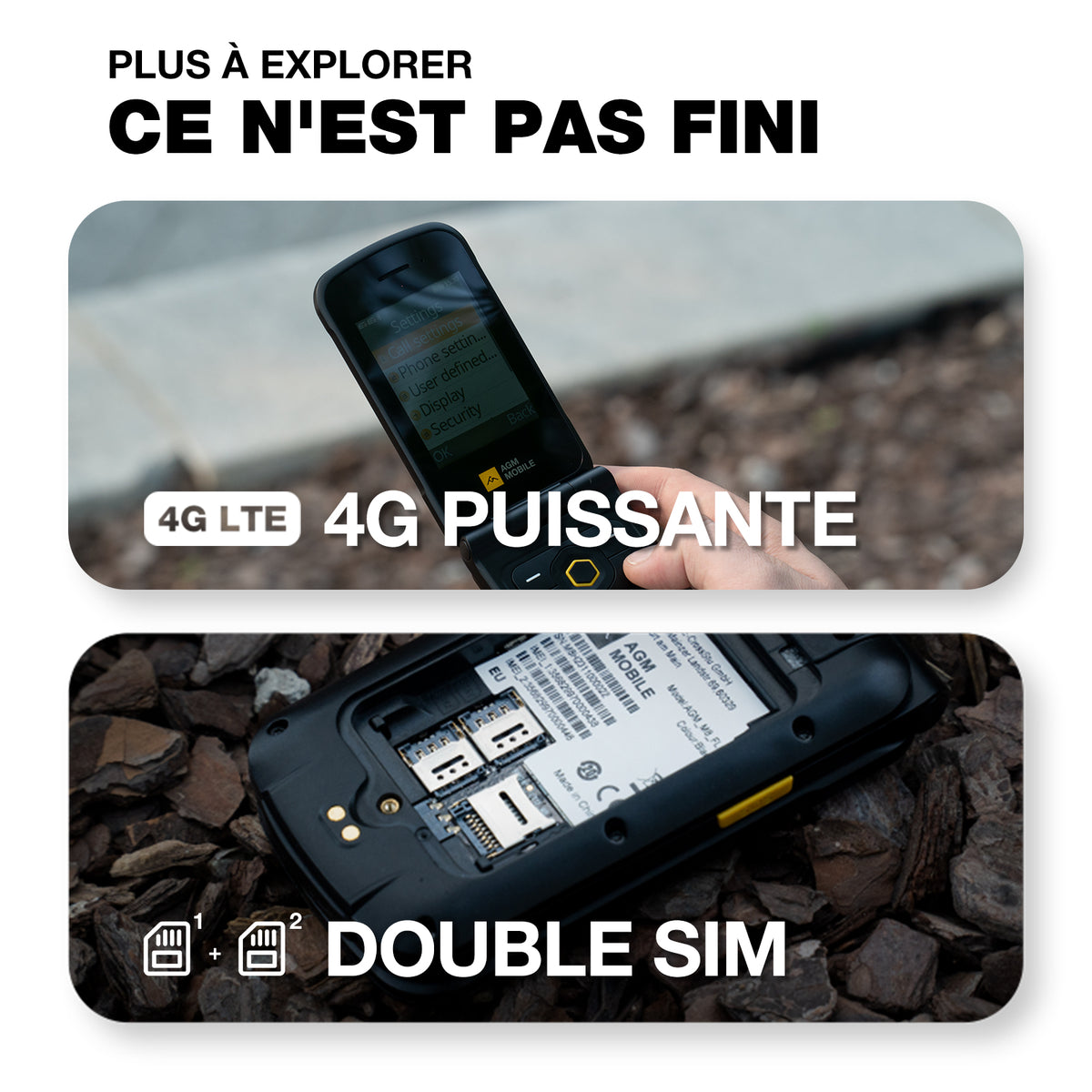 AGM M8 FLIP | Téléphone à clapet robuste 4G | Touche latérale SOS | Appel en un clic | Haut-parleur puissant | Grosse batterie | Entrepôt Europe