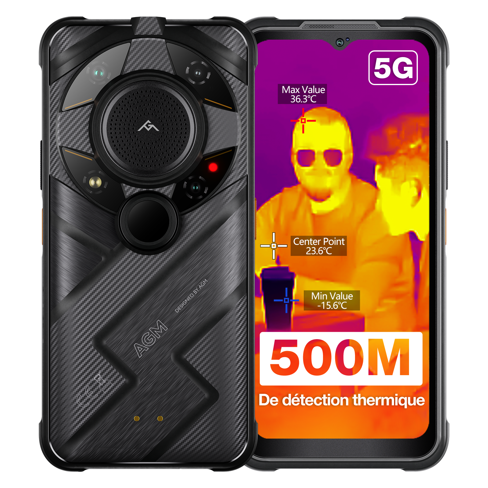 AGM G2 Guardian | Smartphone incassable débloqué 5G | Monoculaire thermique longue portée : 500m/yd | Android 12